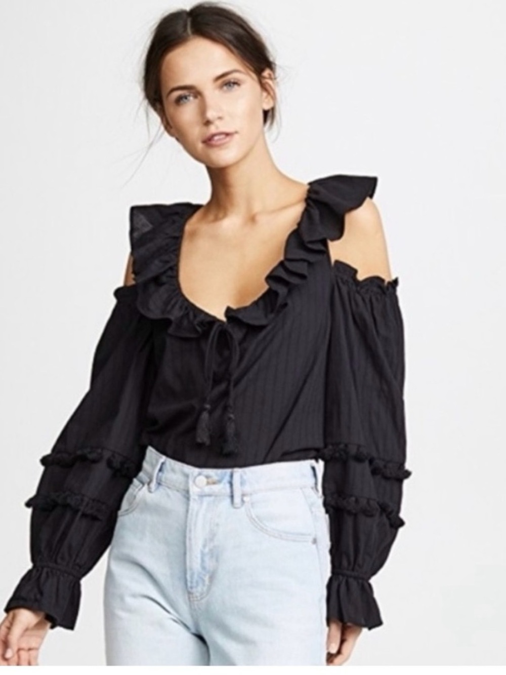 Rebecca Minkoff Black Pippa Cold Shoulder Top, Sz Large